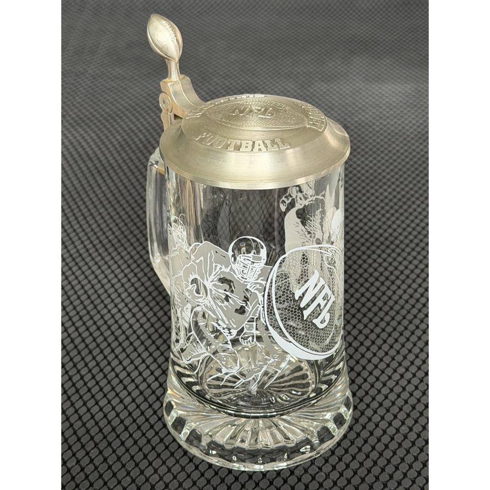 NFL Licensed Etched Glass Beer Stein Pewter Lid Germany